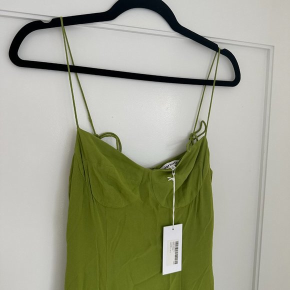 ❌SOLD❌NWT Reformation Fallon Mermaid Tiered Maxi Dress Sz 2 Avocado Ruffle Tie - Picture 5 of 10